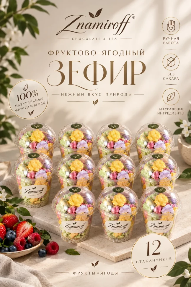  Зефир в стаканчиках без сахара(коробка 12шт по 100гр) в Тутаеве